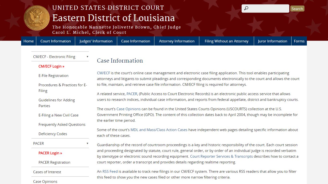 Case Information | Eastern District of Louisiana - United States Courts